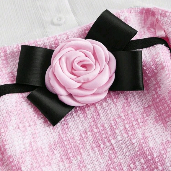 Women's False Two Knitted Shirt, 3D Flower, Pink Top - Picture 3 of 4
